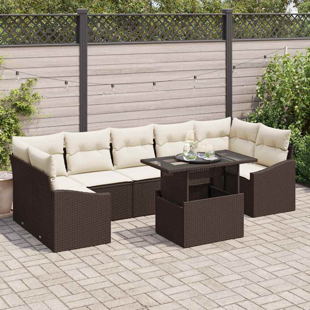 Tuin Sofa Set met kussen 8 pcs Bruin en crème poly rattan is nu te koop bij PeponiXL, paradijselijk wonen!
