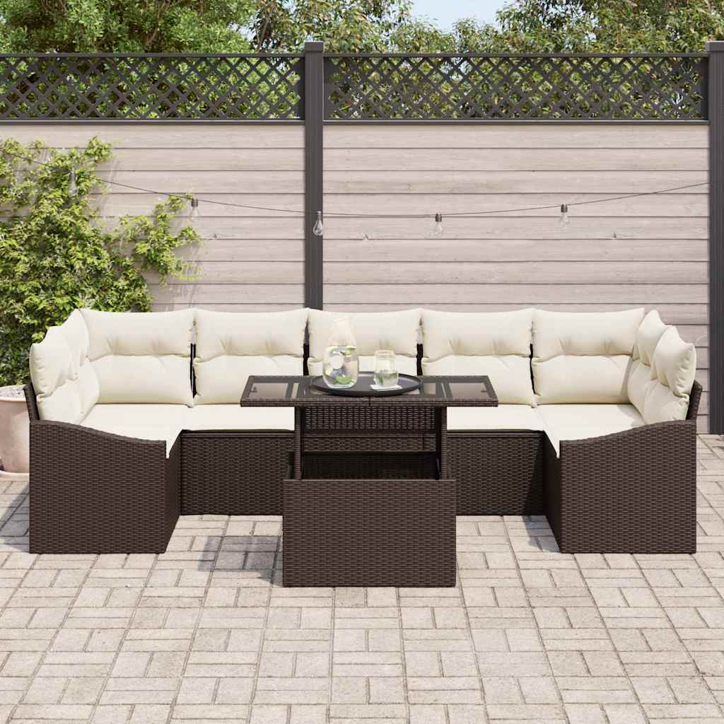 Tuin Sofa Set met kussen 8 pcs Bruin en crème poly rattan is nu te koop bij PeponiXL, paradijselijk wonen!