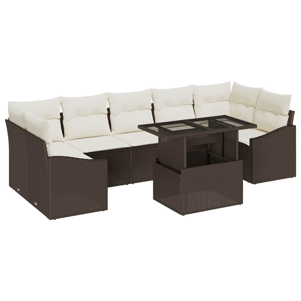 Tuin Sofa Set met kussen 8 pcs Bruin en crème poly rattan is nu te koop bij PeponiXL, paradijselijk wonen!