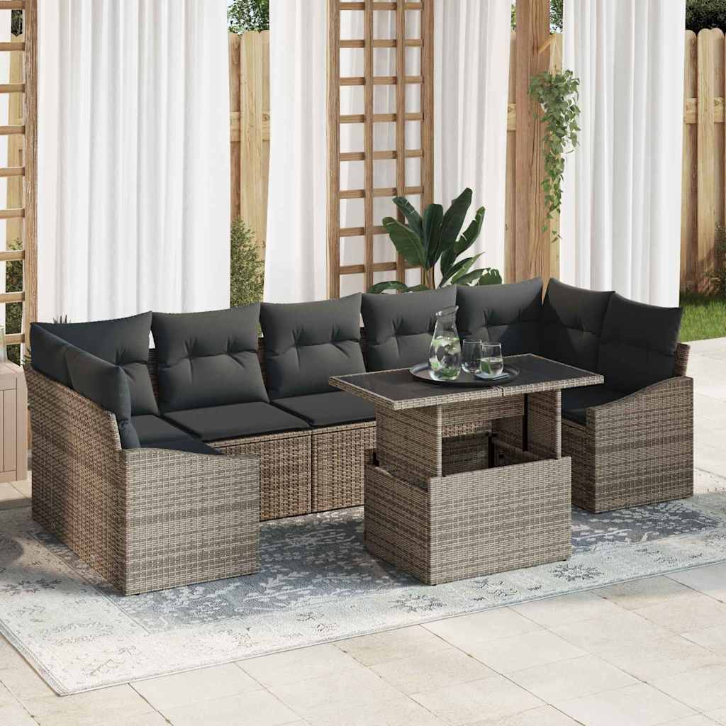 Tuin Sofa Set met kussen 8 pcs Grijs poly rattan is nu te koop bij PeponiXL, paradijselijk wonen!
