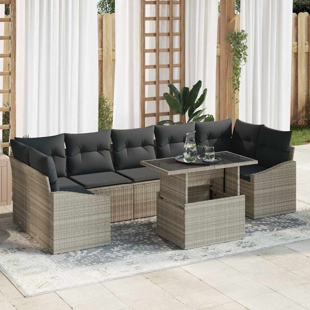 Tuin Sofa Set met kussen 8 pcs Lichtgrijs poly rattan is nu te koop bij PeponiXL, paradijselijk wonen!
