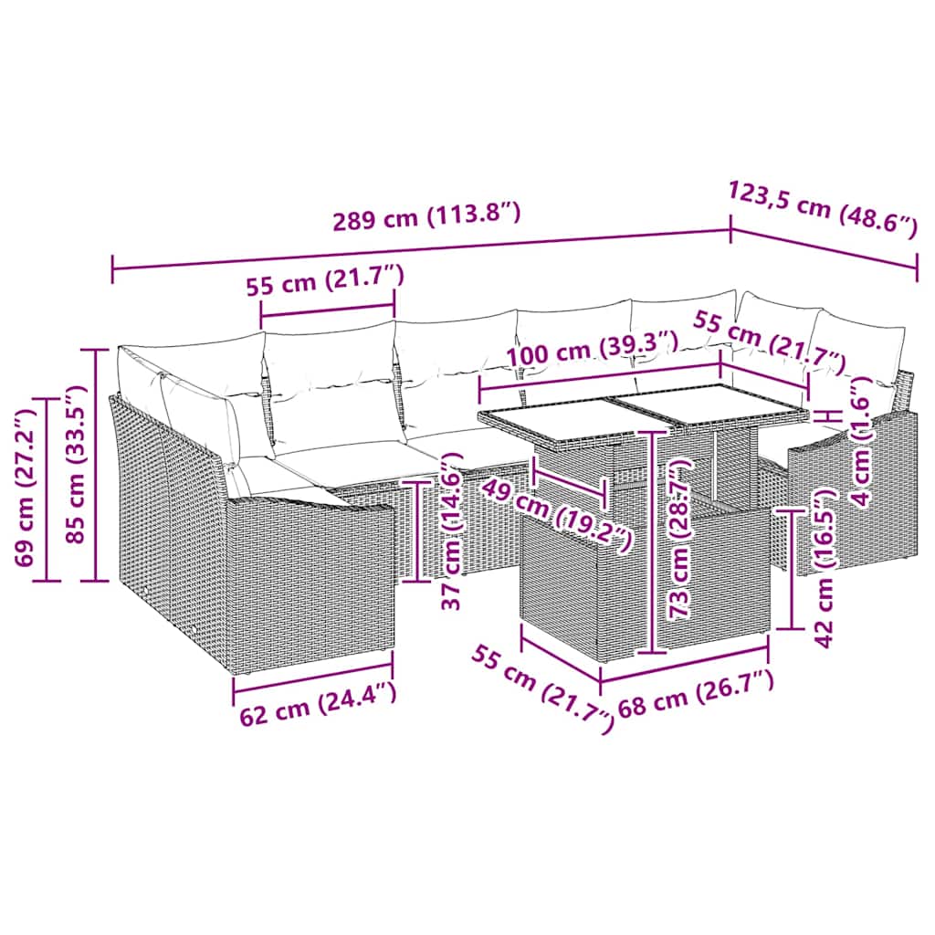 Tuin Sofa Set met kussen 8 pcs Lichtgrijs poly rattan is nu te koop bij PeponiXL, paradijselijk wonen!
