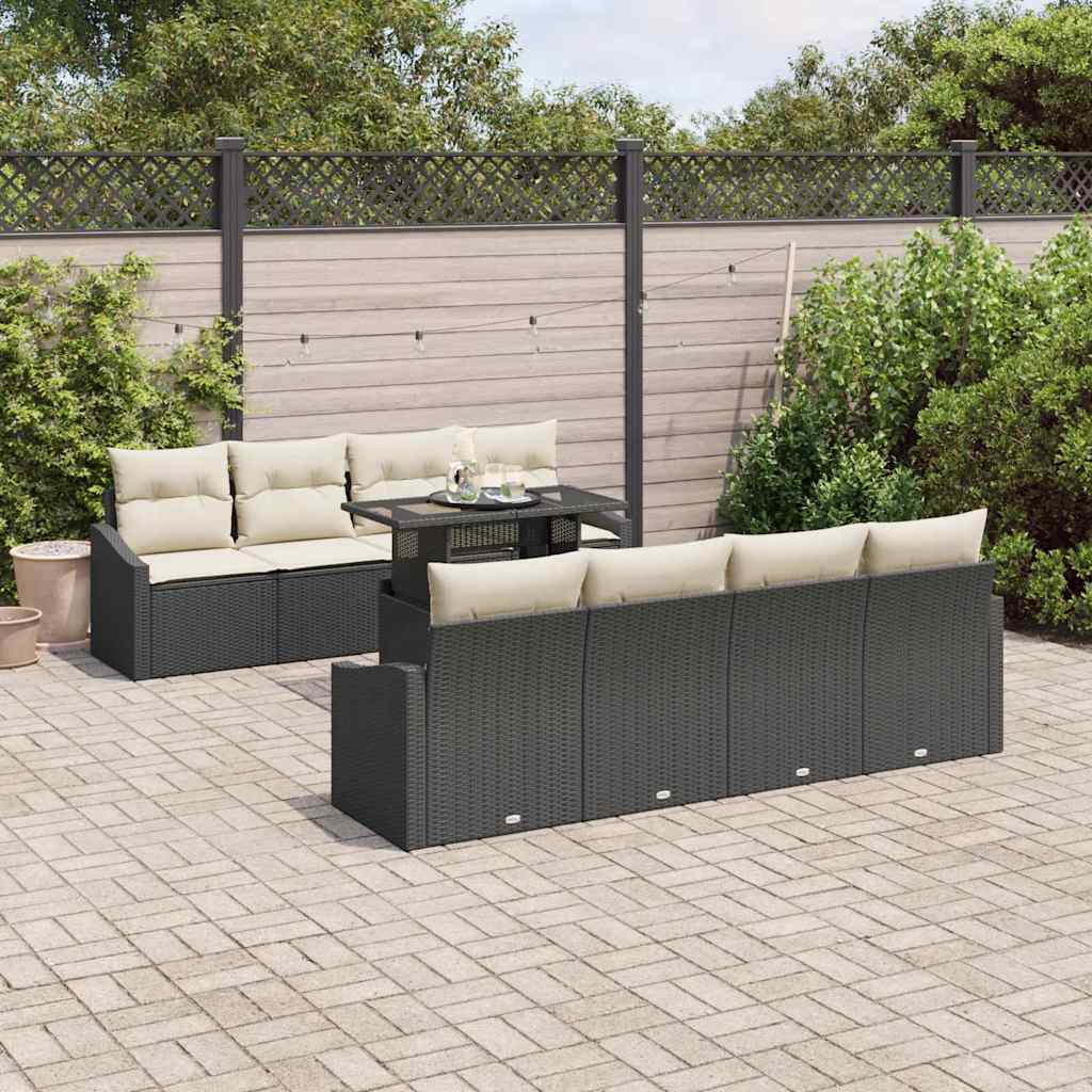 Tuin Sofa Set met kussen 7 pcs Zwart en crème poly rattan is nu te koop bij PeponiXL, paradijselijk wonen!