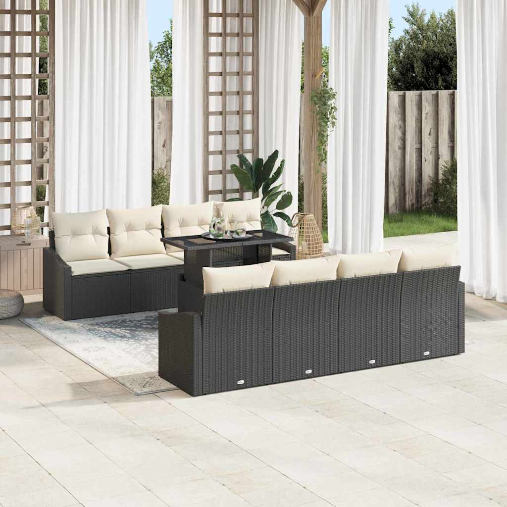 Tuin Sofa Set met kussen 7 pcs Zwart en crème poly rattan is nu te koop bij PeponiXL, paradijselijk wonen!