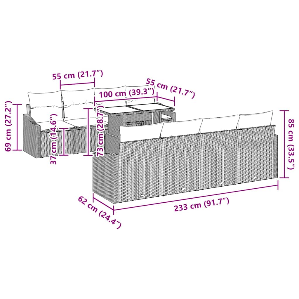 Tuin Sofa Set met kussen 7 pcs Bruin en Crème poly rattan is nu te koop bij PeponiXL, paradijselijk wonen!