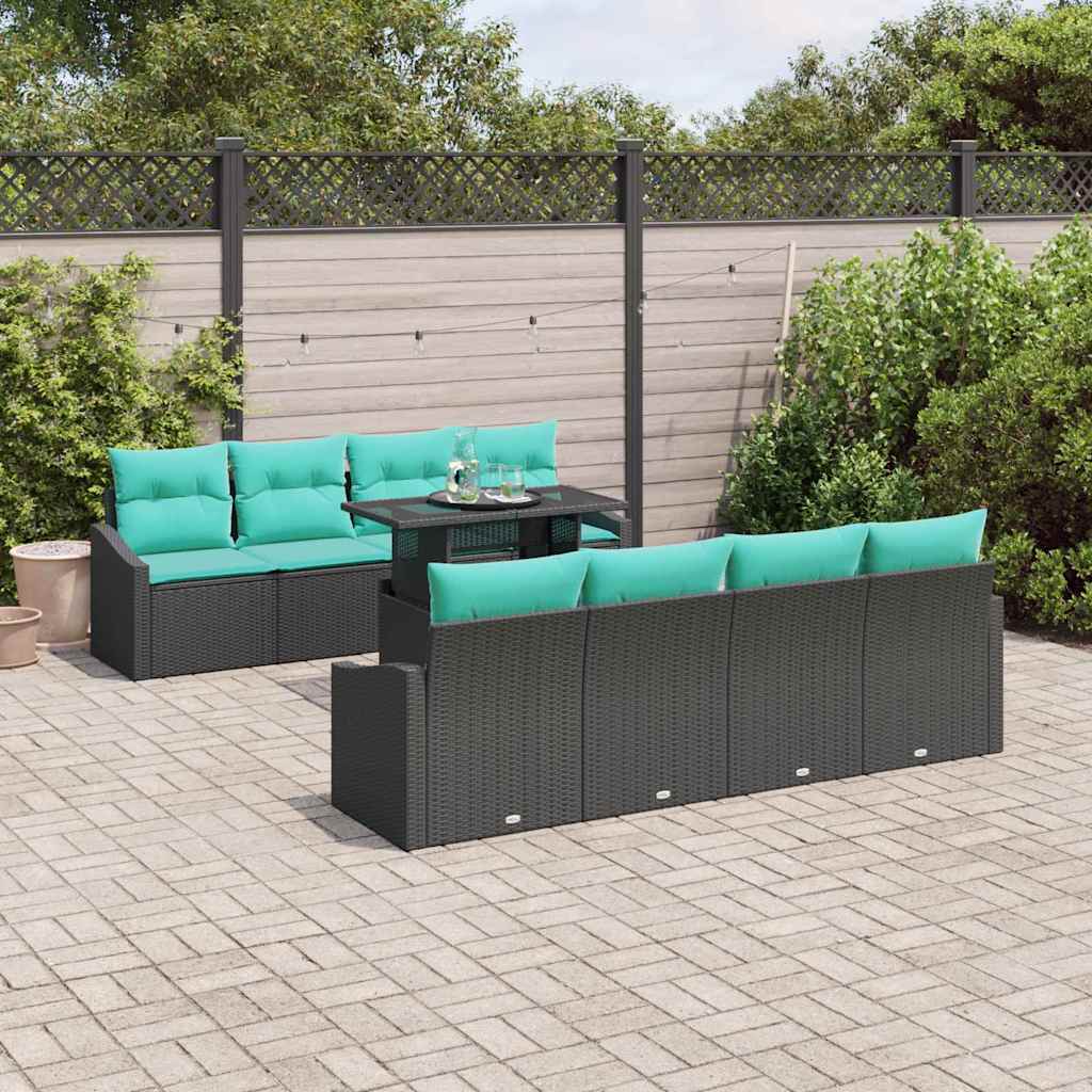 Tuin Sofa Set met kussen 7 pcs Zwart en Blauw poly rattan is nu te koop bij PeponiXL, paradijselijk wonen!