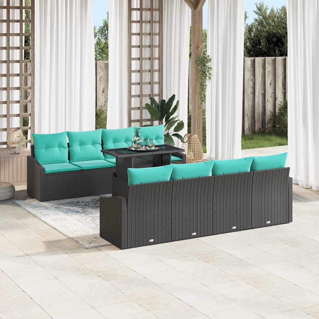 Tuin Sofa Set met kussen 7 pcs Zwart en Blauw poly rattan is nu te koop bij PeponiXL, paradijselijk wonen!