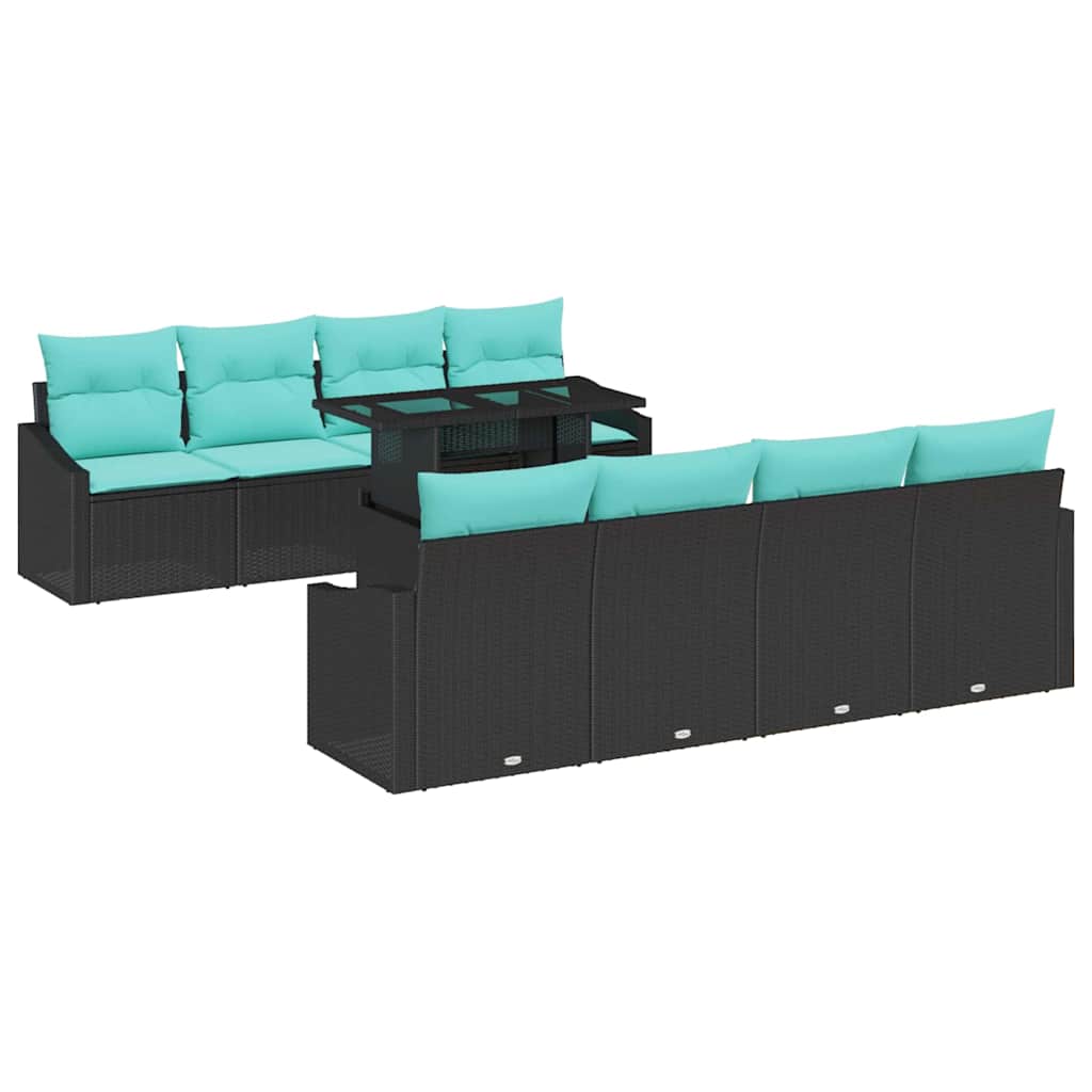Tuin Sofa Set met kussen 7 pcs Zwart en Blauw poly rattan is nu te koop bij PeponiXL, paradijselijk wonen!