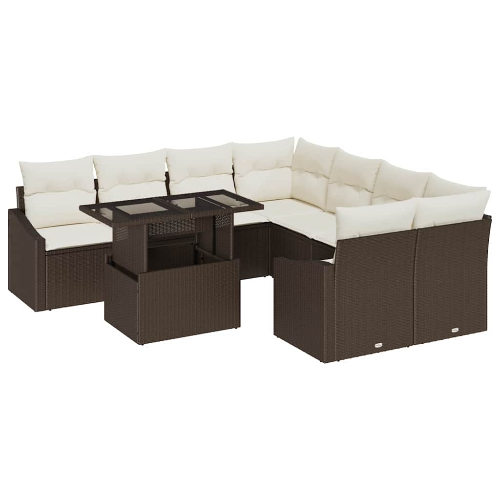 Tuin Sofa Set met kussen 9 pcs Bruin en Crème poly rattan is nu te koop bij PeponiXL, paradijselijk wonen!