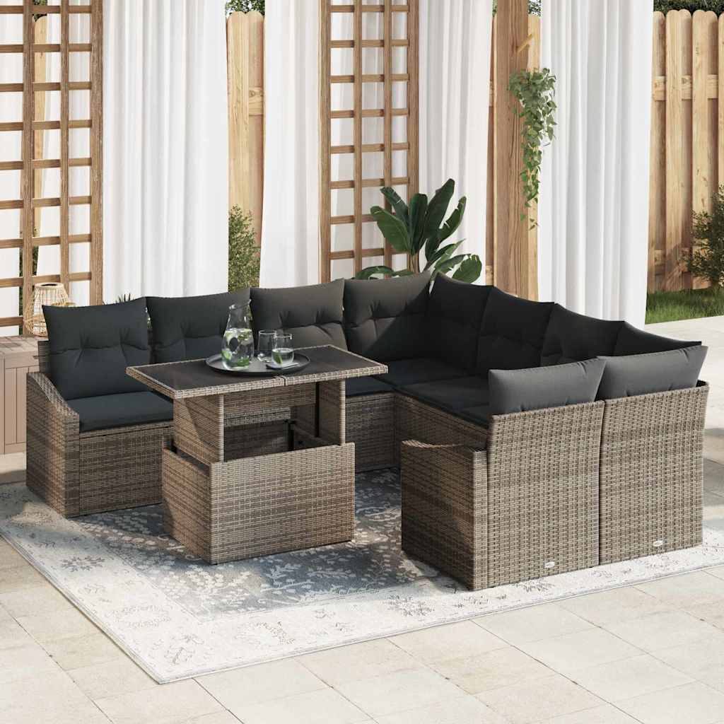 Tuin Sofa Set met kussen 9 pcs Grijs poly rattan is nu te koop bij PeponiXL, paradijselijk wonen!