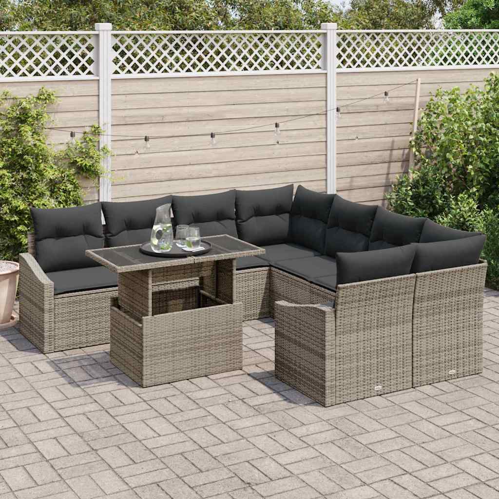 Tuin Sofa Set met kussen 9 pcs Grijs poly rattan is nu te koop bij PeponiXL, paradijselijk wonen!