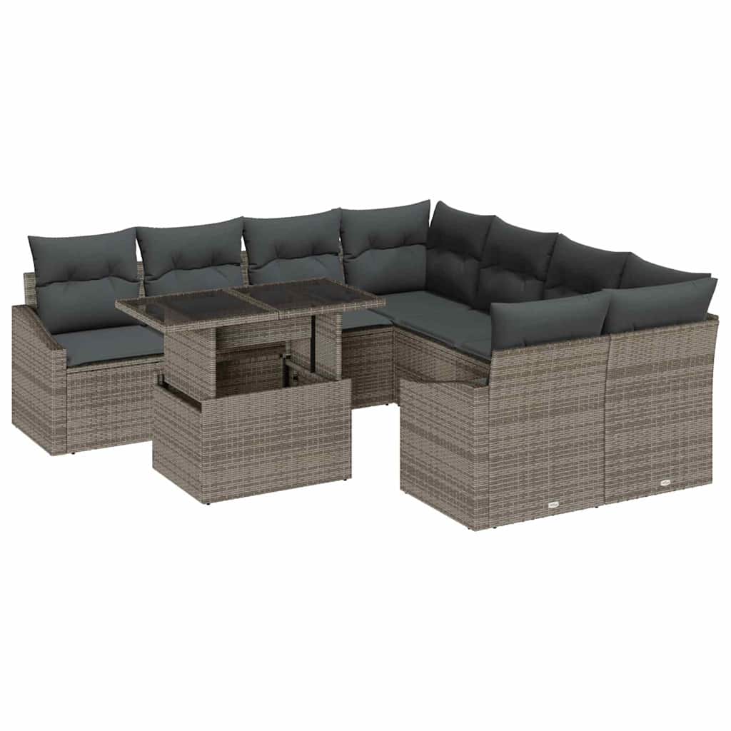 Tuin Sofa Set met kussen 9 pcs Grijs poly rattan is nu te koop bij PeponiXL, paradijselijk wonen!