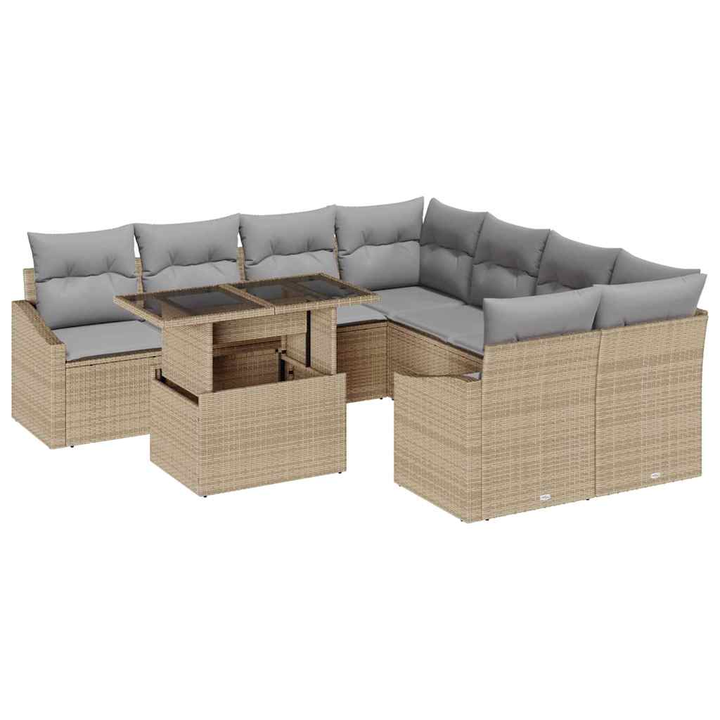 Tuin Sofa Set met kussen 9 pcs Beige en Licht Grijs poly rattan is nu te koop bij PeponiXL, paradijselijk wonen!