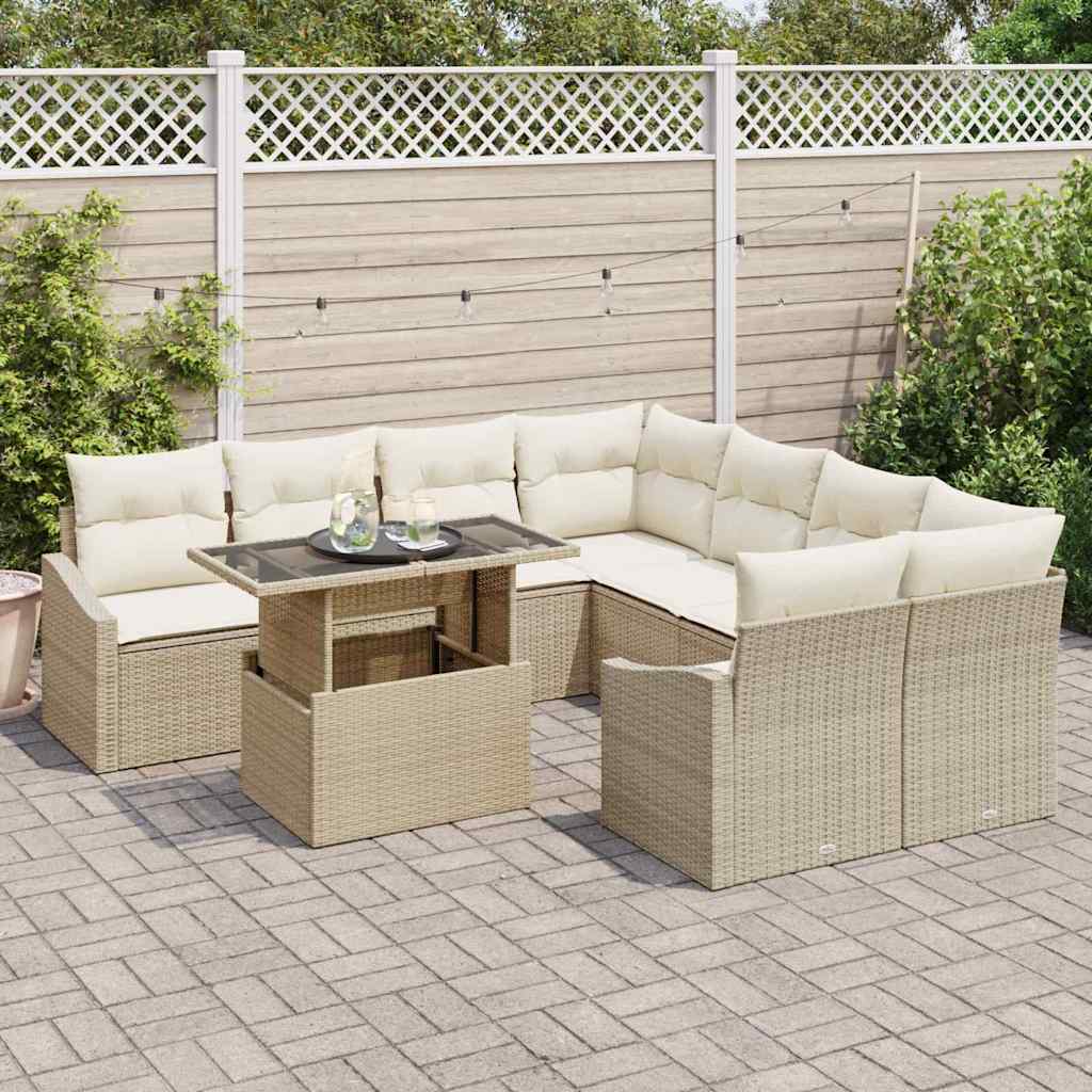 Tuin Sofa Set met kussen 9 pcs Beige en Crème poly rattan is nu te koop bij PeponiXL, paradijselijk wonen!