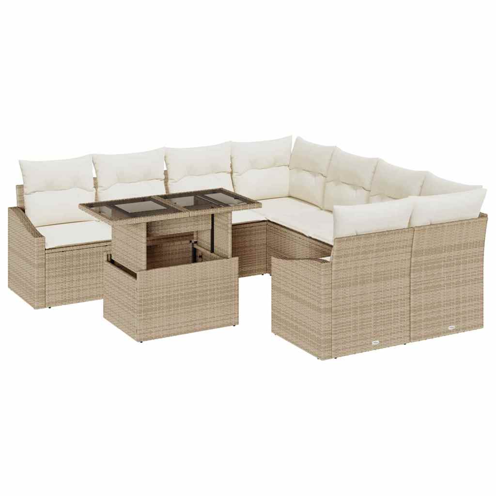 Tuin Sofa Set met kussen 9 pcs Beige en Crème poly rattan is nu te koop bij PeponiXL, paradijselijk wonen!