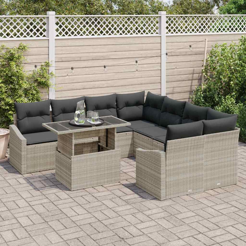 Tuin Sofa Set met kussen 9 pcs Lichtgrijs poly rattan is nu te koop bij PeponiXL, paradijselijk wonen!