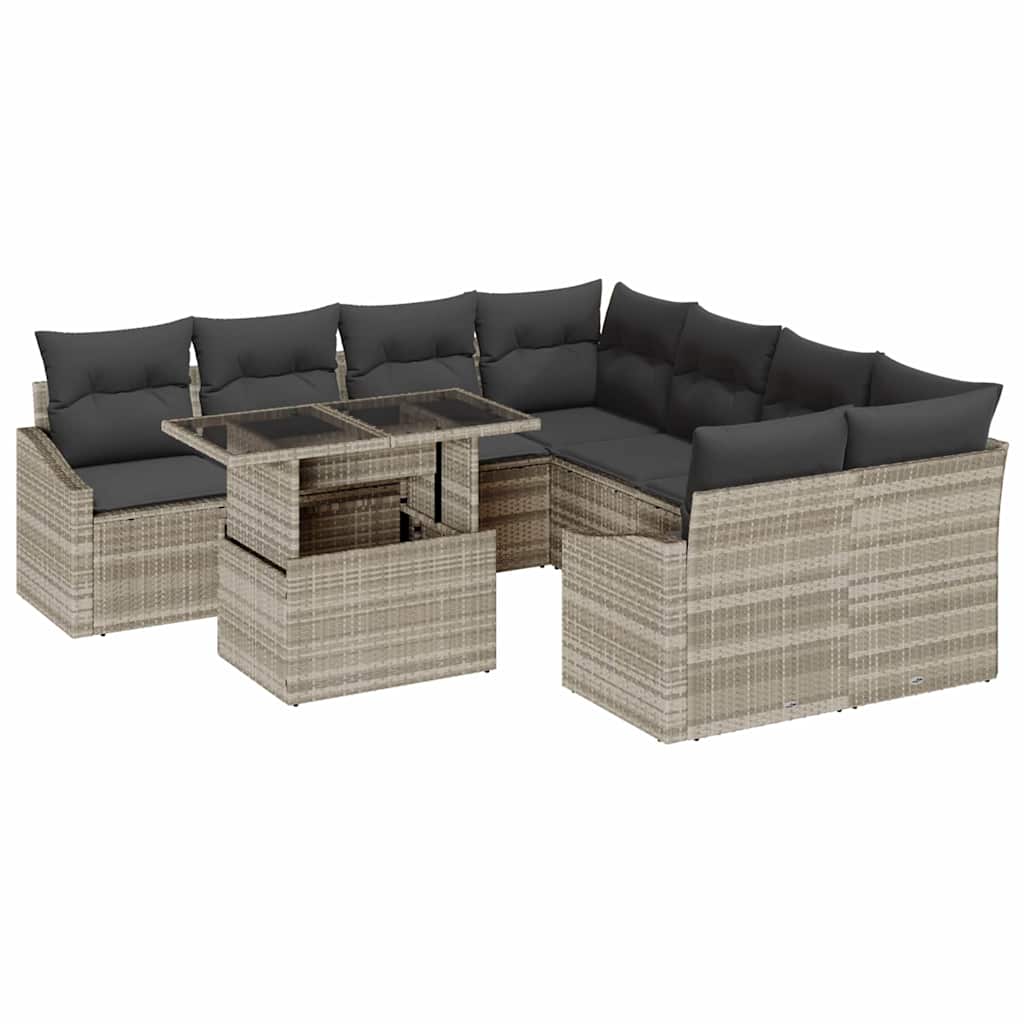 Tuin Sofa Set met kussen 9 pcs Lichtgrijs poly rattan is nu te koop bij PeponiXL, paradijselijk wonen!