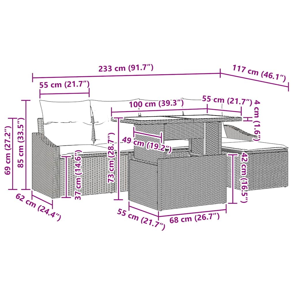 Tuin Sofa Set met kussen 6 pcs Zwart en crème is nu te koop bij PeponiXL, paradijselijk wonen!