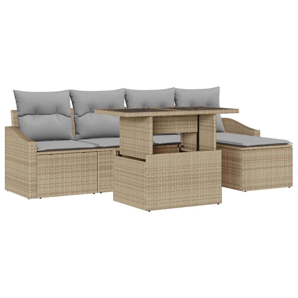 Tuin Sofa Set met kussen 6 pcs Beige en Licht Grijs poly rattan is nu te koop bij PeponiXL, paradijselijk wonen!
