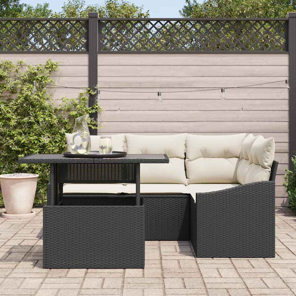 Tuin Sofa Set met kussen 5 pcs Zwart en Crème poly rattan is nu te koop bij PeponiXL, paradijselijk wonen!