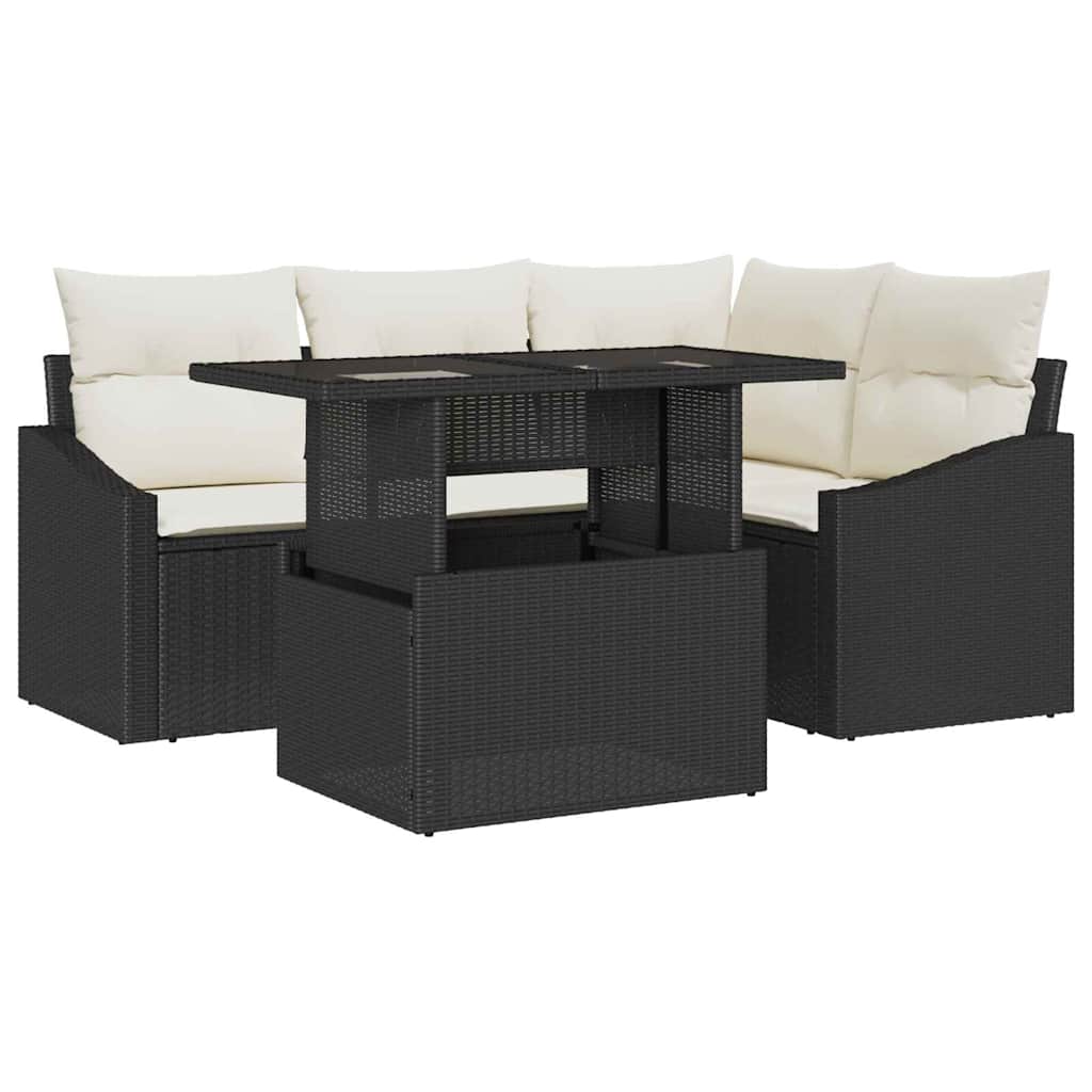 Tuin Sofa Set met kussen 5 pcs Zwart en Crème poly rattan is nu te koop bij PeponiXL, paradijselijk wonen!