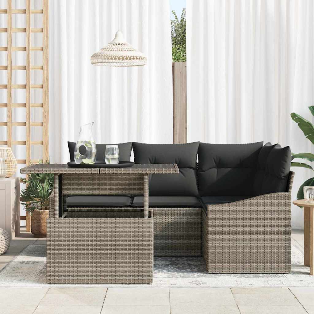 Tuin Sofa Set met kussen met opslag 5 pcs Grijs poly rattan is nu te koop bij PeponiXL, paradijselijk wonen!