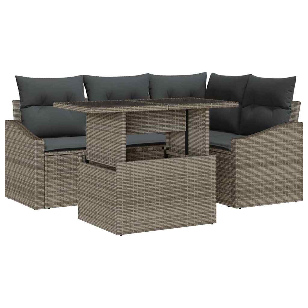 Tuin Sofa Set met kussen met opslag 5 pcs Grijs poly rattan is nu te koop bij PeponiXL, paradijselijk wonen!