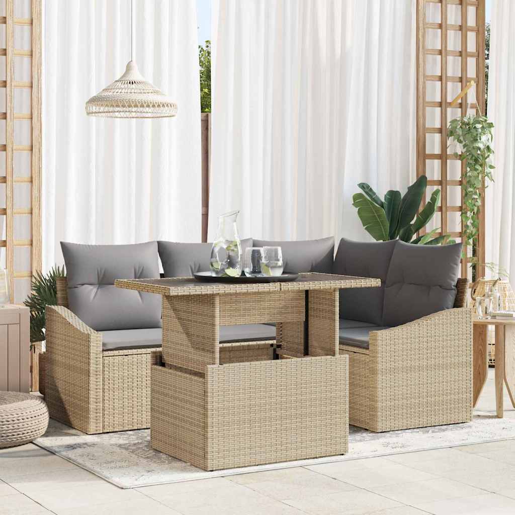 Tuin Sofa Set met kussen 5 pcs Beige en Licht Grijs poly rattan is nu te koop bij PeponiXL, paradijselijk wonen!