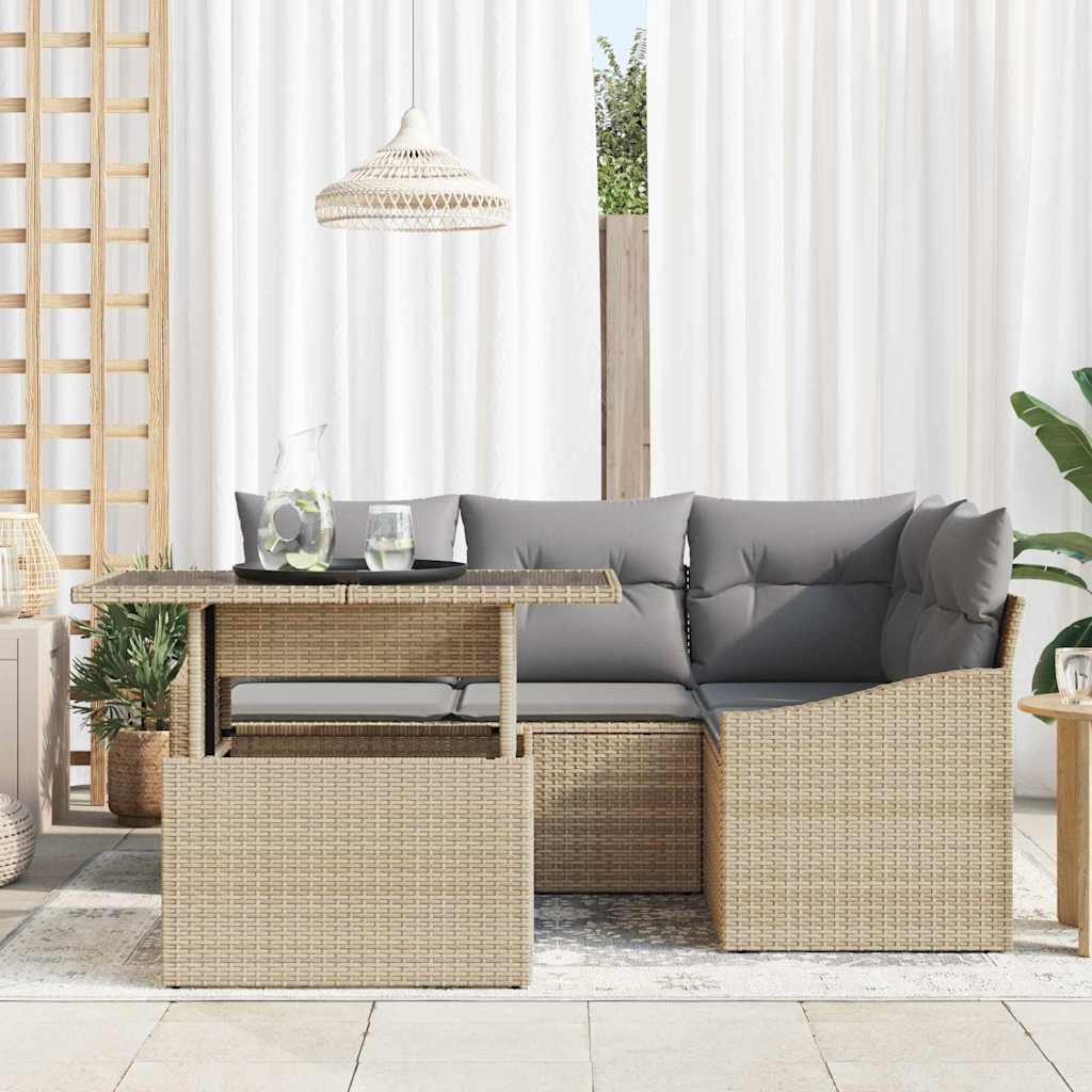 Tuin Sofa Set met kussen 5 pcs Beige en Licht Grijs poly rattan is nu te koop bij PeponiXL, paradijselijk wonen!