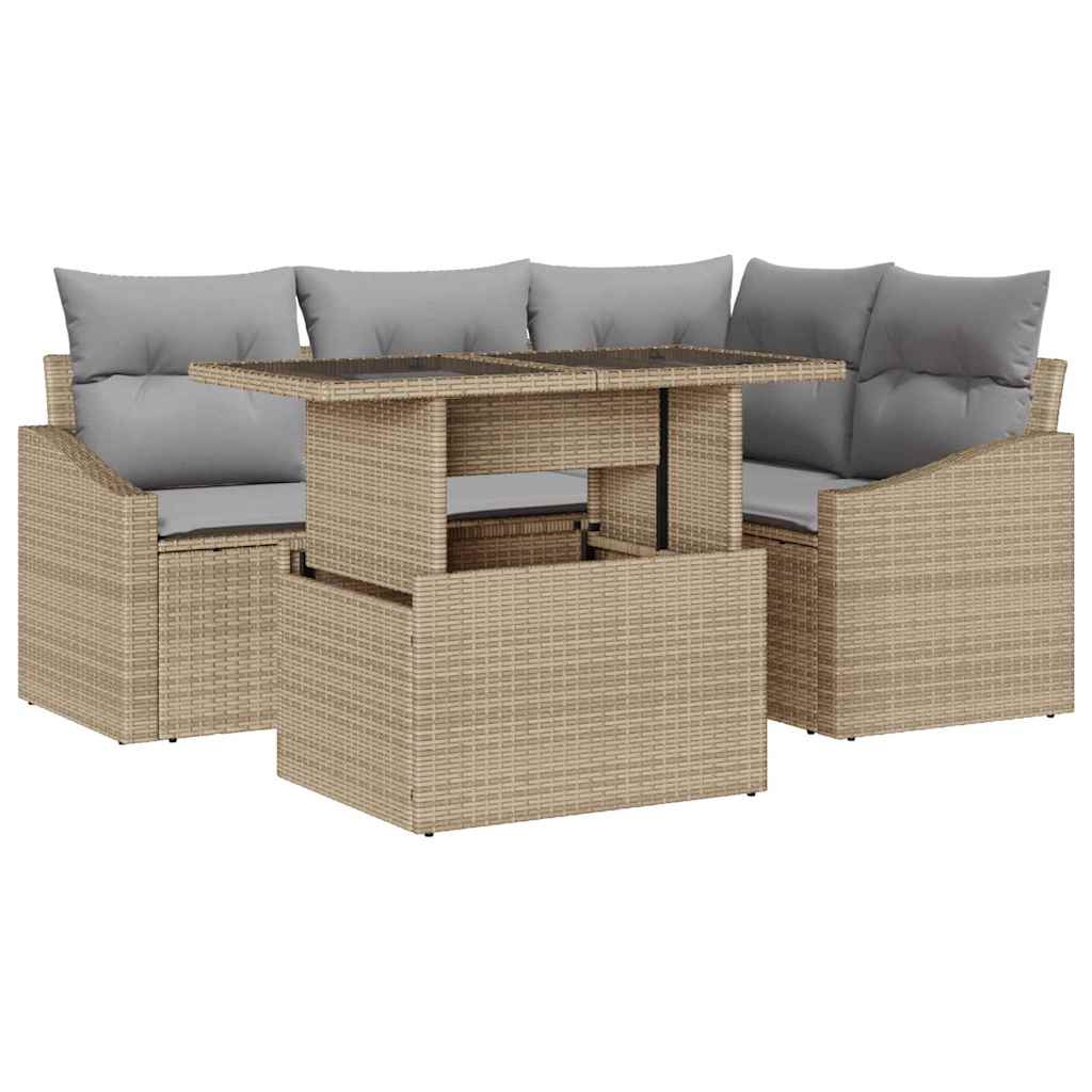 Tuin Sofa Set met kussen 5 pcs Beige en Licht Grijs poly rattan is nu te koop bij PeponiXL, paradijselijk wonen!