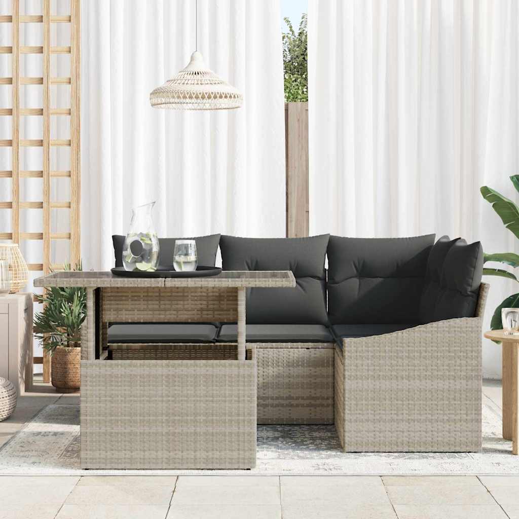Tuin Sofa Set met kussen 5 pcs Lichtgrijs poly rattan is nu te koop bij PeponiXL, paradijselijk wonen!
