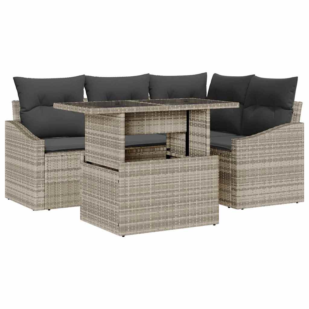 Tuin Sofa Set met kussen 5 pcs Lichtgrijs poly rattan is nu te koop bij PeponiXL, paradijselijk wonen!