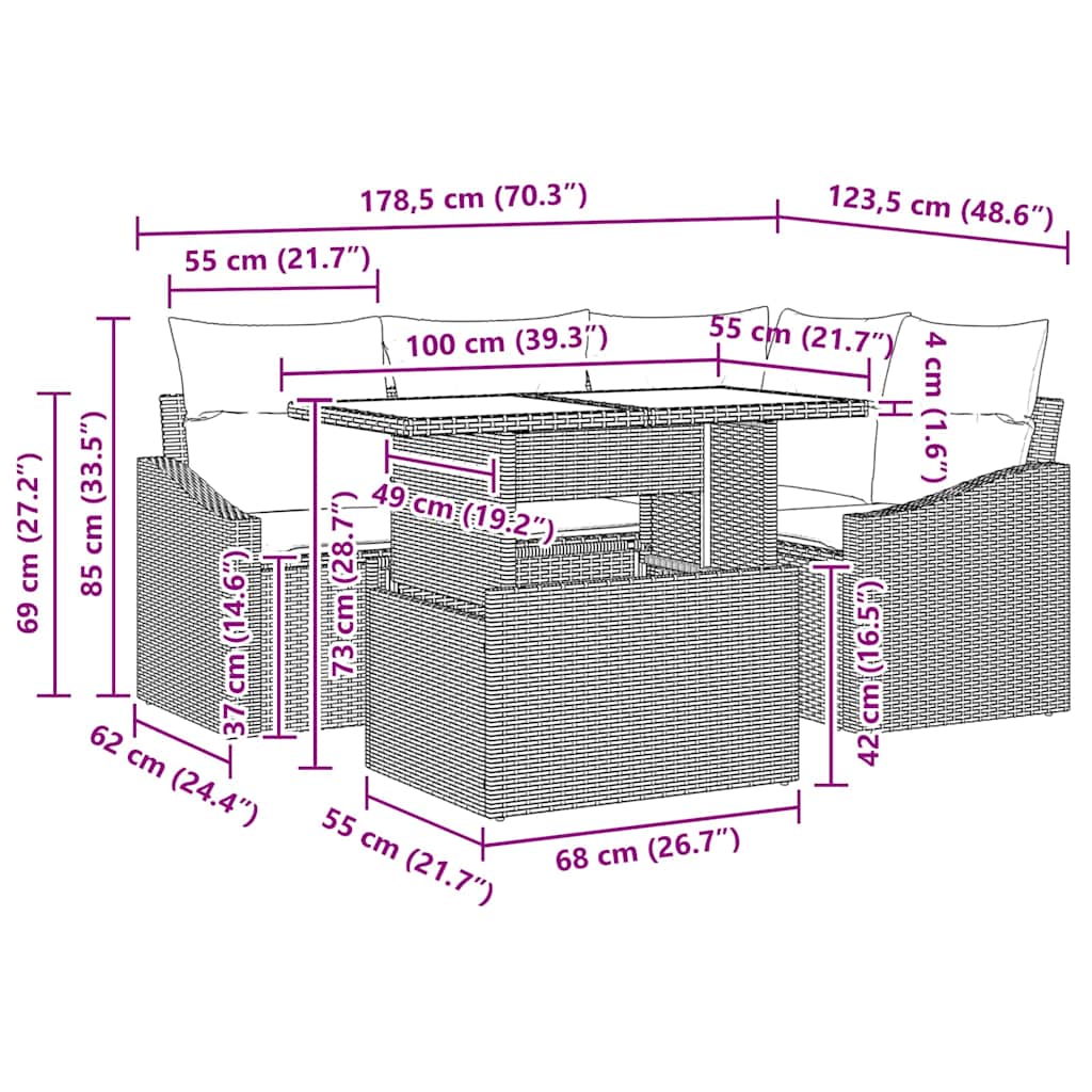 Tuin Sofa Set met kussen 5 pcs Lichtgrijs poly rattan is nu te koop bij PeponiXL, paradijselijk wonen!