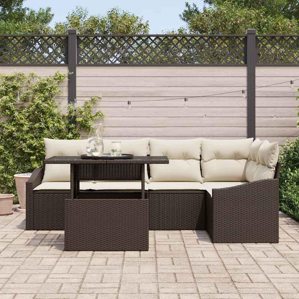 Tuin Sofa Set met kussen met opslag 6 pcs Bruin en crème is nu te koop bij PeponiXL, paradijselijk wonen!