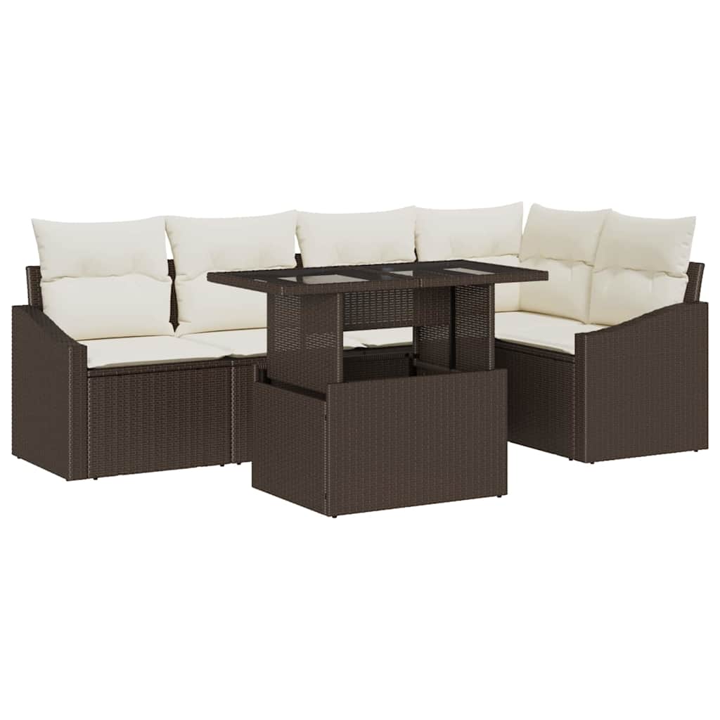 Tuin Sofa Set met kussen met opslag 6 pcs Bruin en crème is nu te koop bij PeponiXL, paradijselijk wonen!