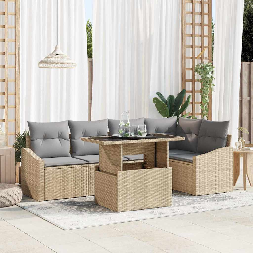 Tuin Sofa Set met kussen met opslag 6 pcs beige en lichtgrijs is nu te koop bij PeponiXL, paradijselijk wonen!