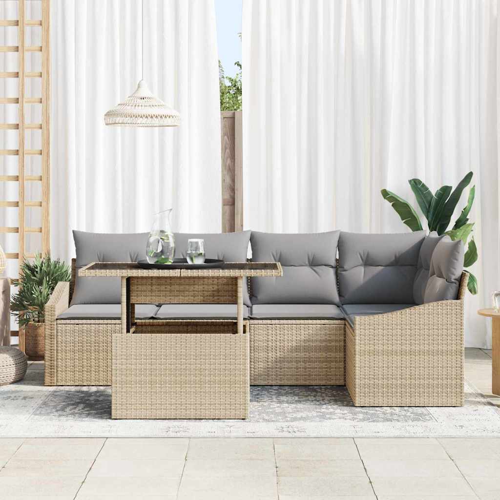 Tuin Sofa Set met kussen met opslag 6 pcs beige en lichtgrijs is nu te koop bij PeponiXL, paradijselijk wonen!