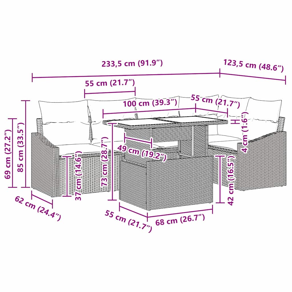 Tuin Sofa Set met kussen met opslag 6 pcs Lichtgrijs is nu te koop bij PeponiXL, paradijselijk wonen!