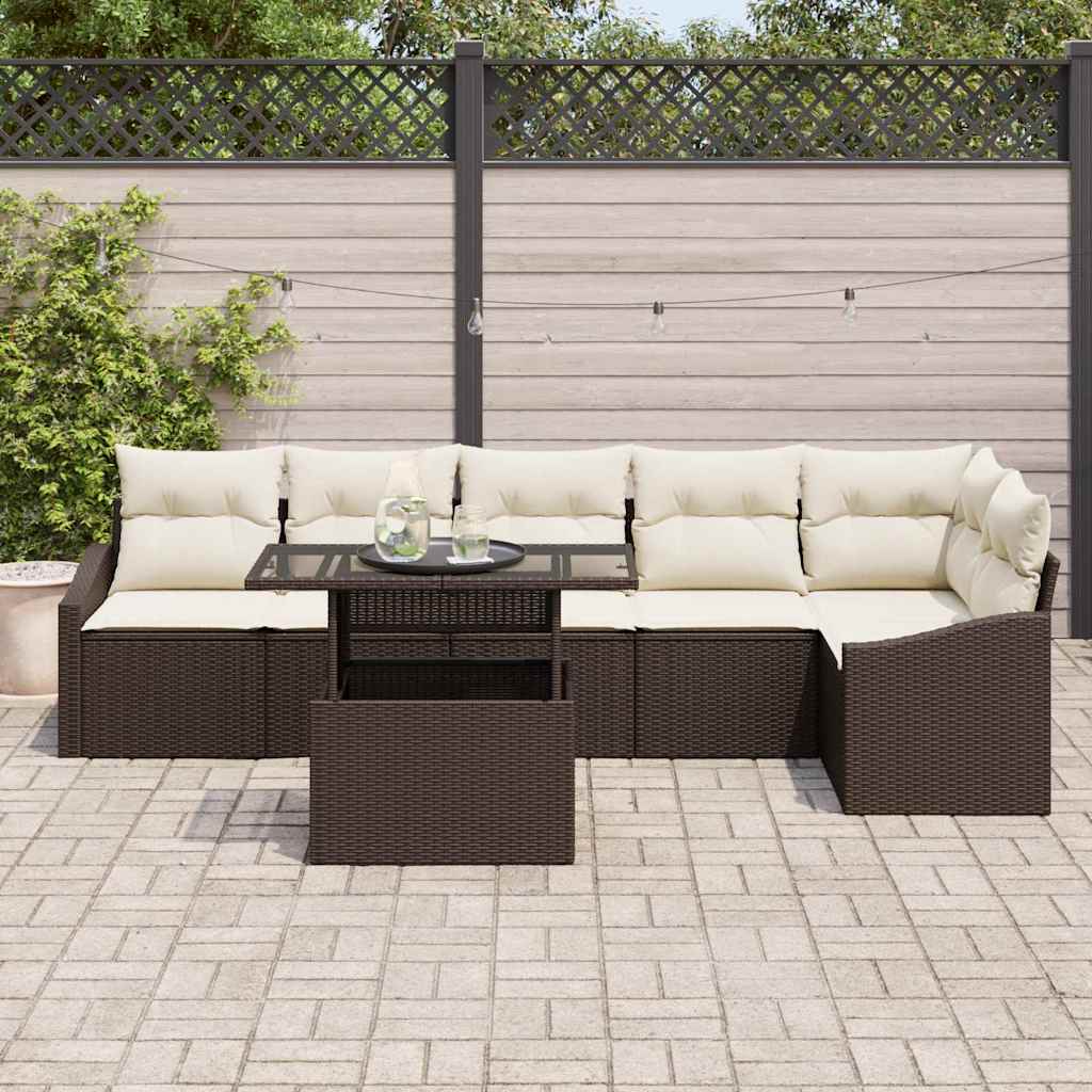 Tuin Sofa Set met kussen 7 pcs Bruin en Crème poly rattan is nu te koop bij PeponiXL, paradijselijk wonen!