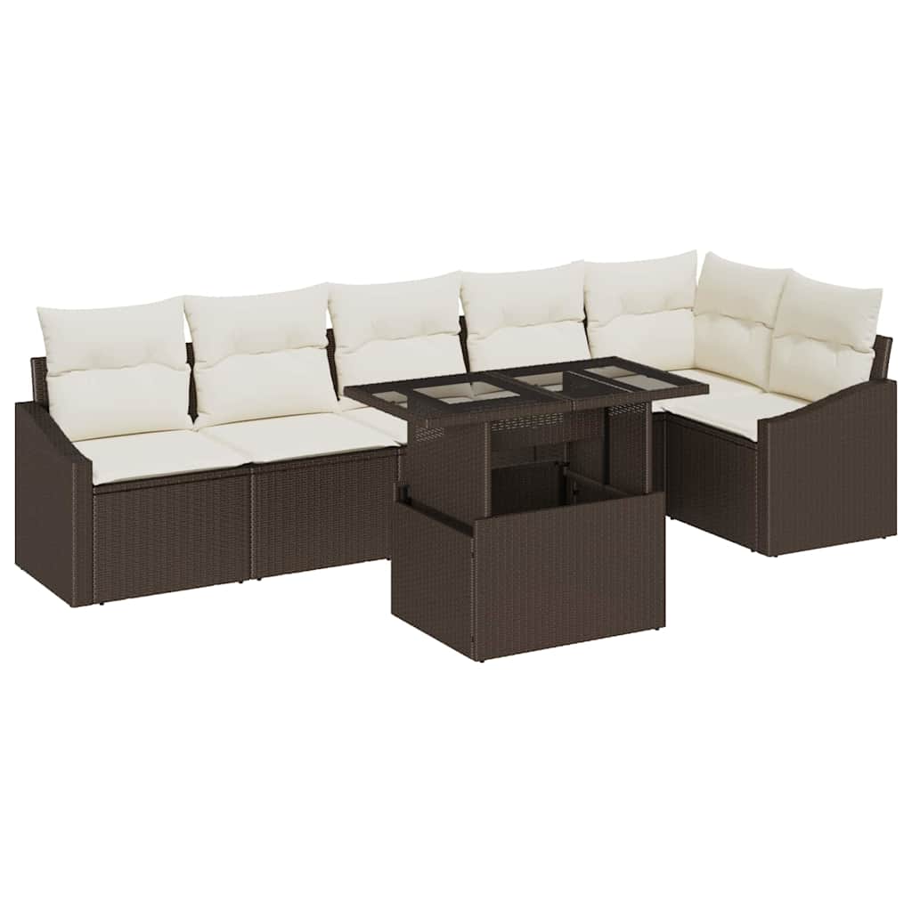 Tuin Sofa Set met kussen 7 pcs Bruin en Crème poly rattan is nu te koop bij PeponiXL, paradijselijk wonen!
