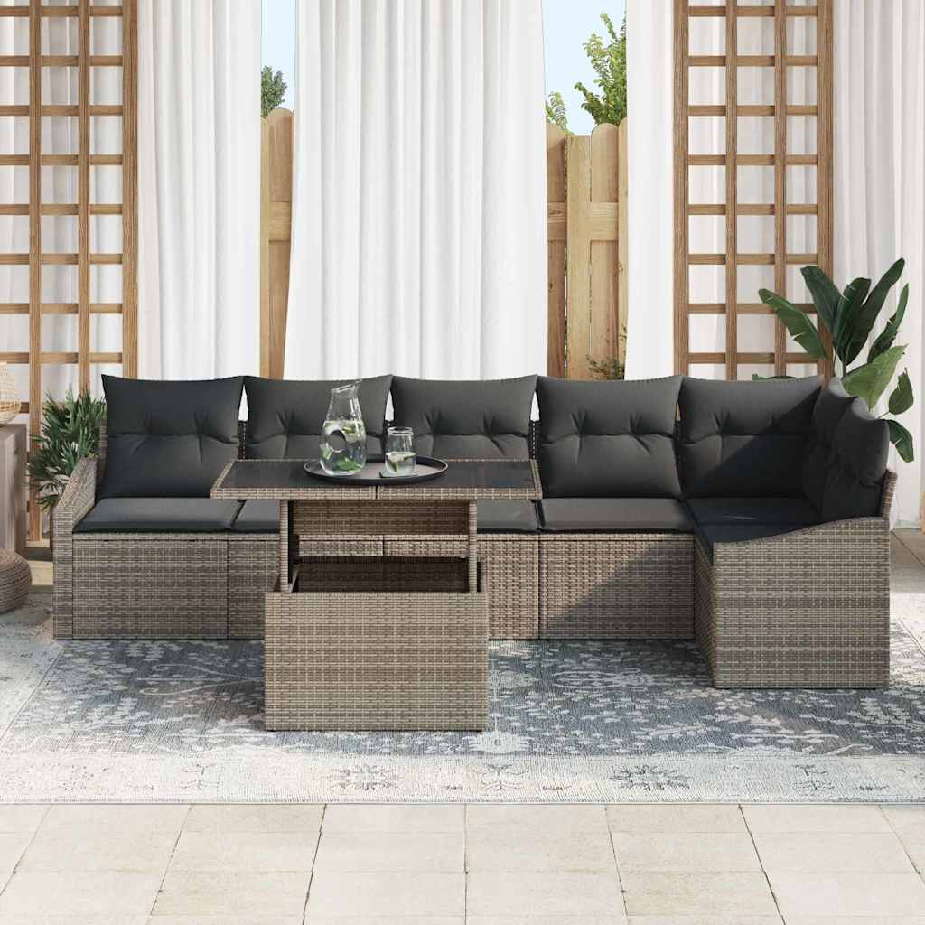 Tuin Sofa Set met kussen met opslag 7 pcs Grijs poly rattan is nu te koop bij PeponiXL, paradijselijk wonen!