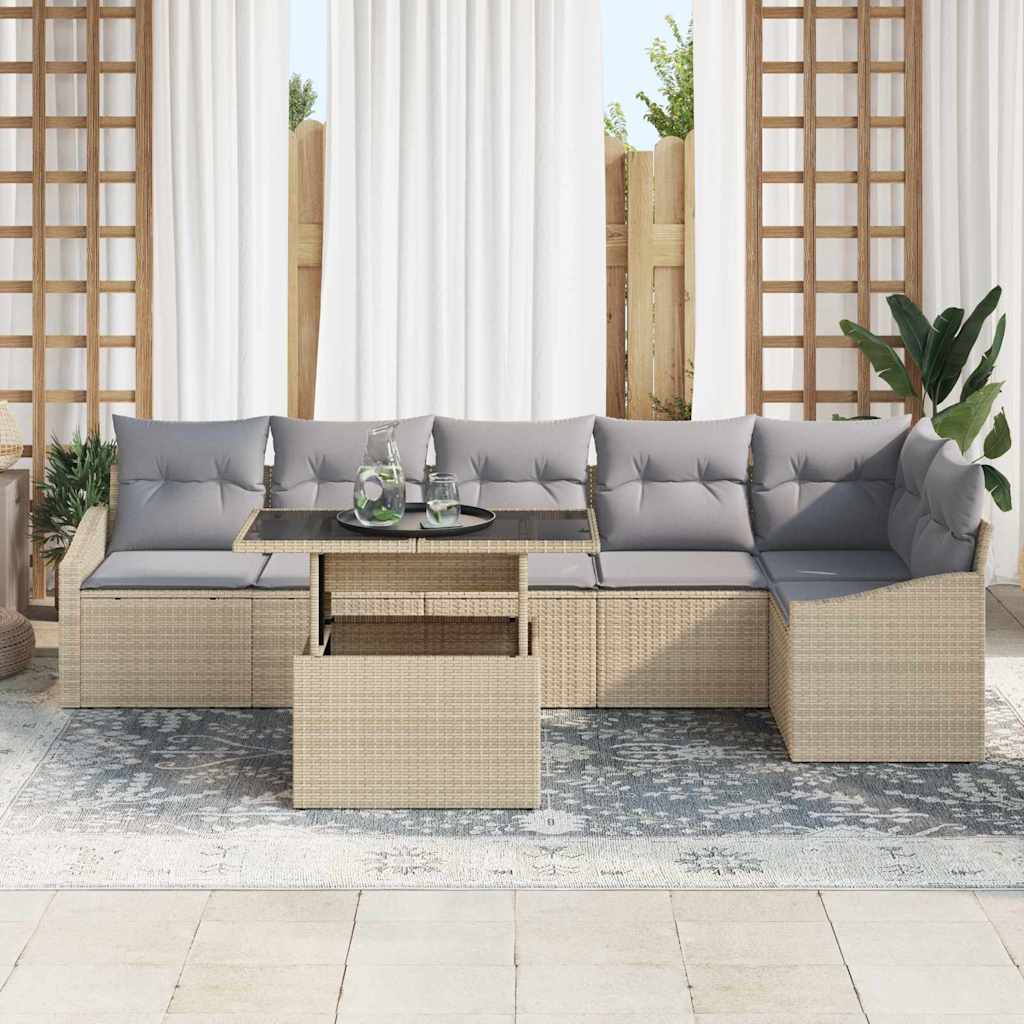 Tuin Sofa Set met kussen met opslag 7 pcs beige en lichtgrijs is nu te koop bij PeponiXL, paradijselijk wonen!