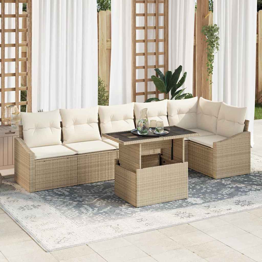 Tuin Sofa Set met kussen 7 pcs Beige en Crème poly rattan is nu te koop bij PeponiXL, paradijselijk wonen!