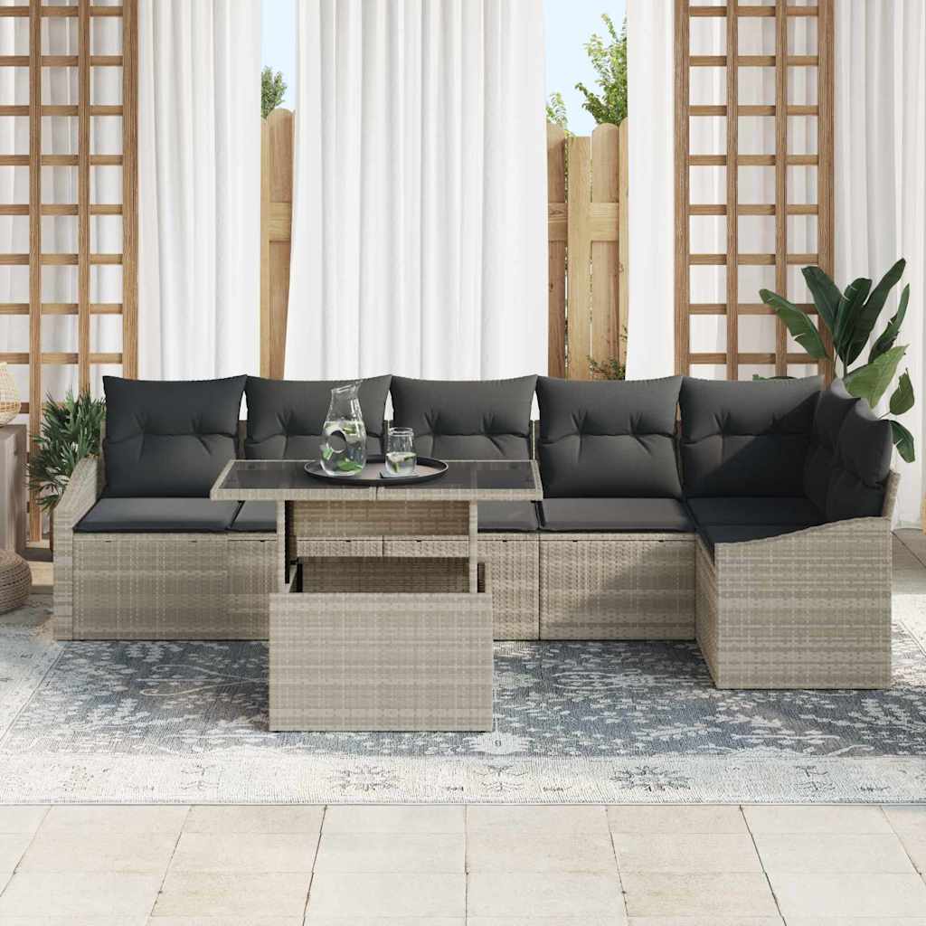 Tuin Sofa Set met kussen 7 pcs Lichtgrijs poly rattan is nu te koop bij PeponiXL, paradijselijk wonen!