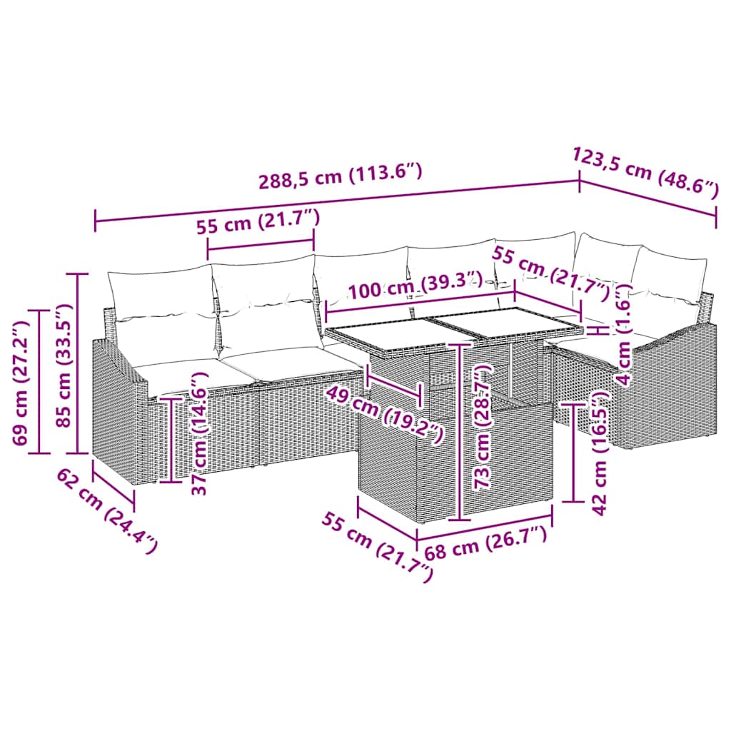 Tuin Sofa Set met kussen 7 pcs Lichtgrijs poly rattan is nu te koop bij PeponiXL, paradijselijk wonen!