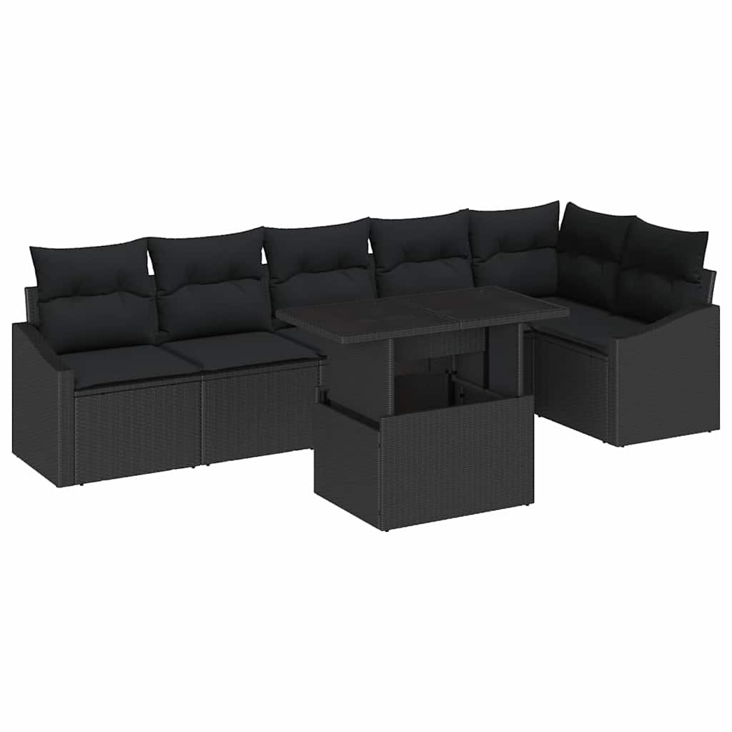 Tuin Sofa Set met kussen met opslag 7 pcs Zwart poly rattan is nu te koop bij PeponiXL, paradijselijk wonen!