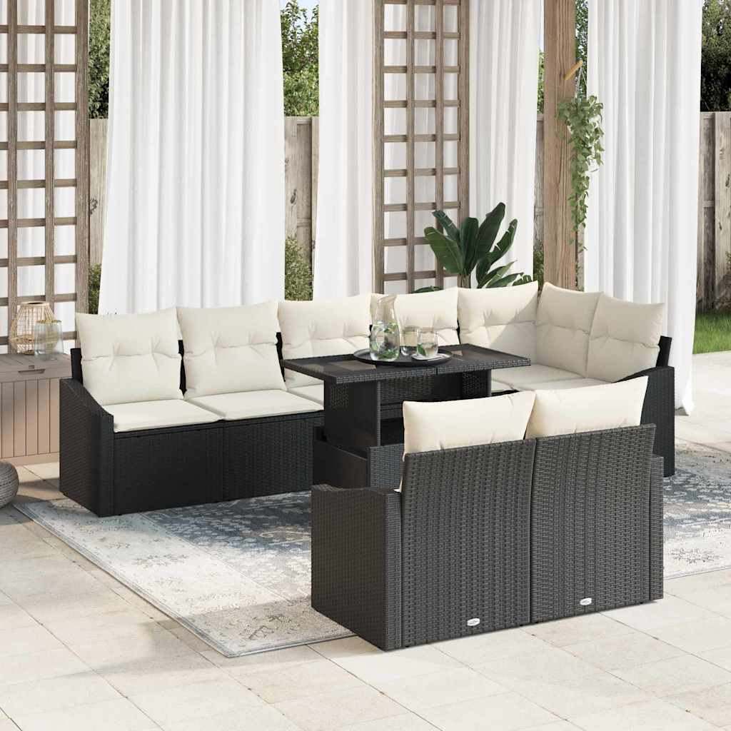 Tuin Sofa Set met kussen 9 pcs Zwart en Crème poly rattan is nu te koop bij PeponiXL, paradijselijk wonen!