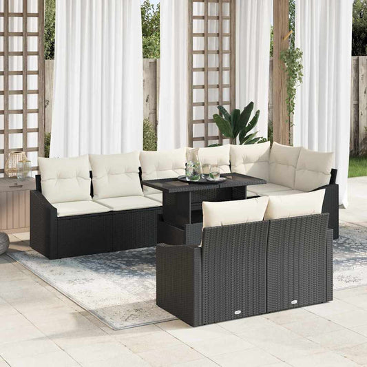 Tuin Sofa Set met kussen 9 pcs Zwart en Crème poly rattan is nu te koop bij PeponiXL, paradijselijk wonen!