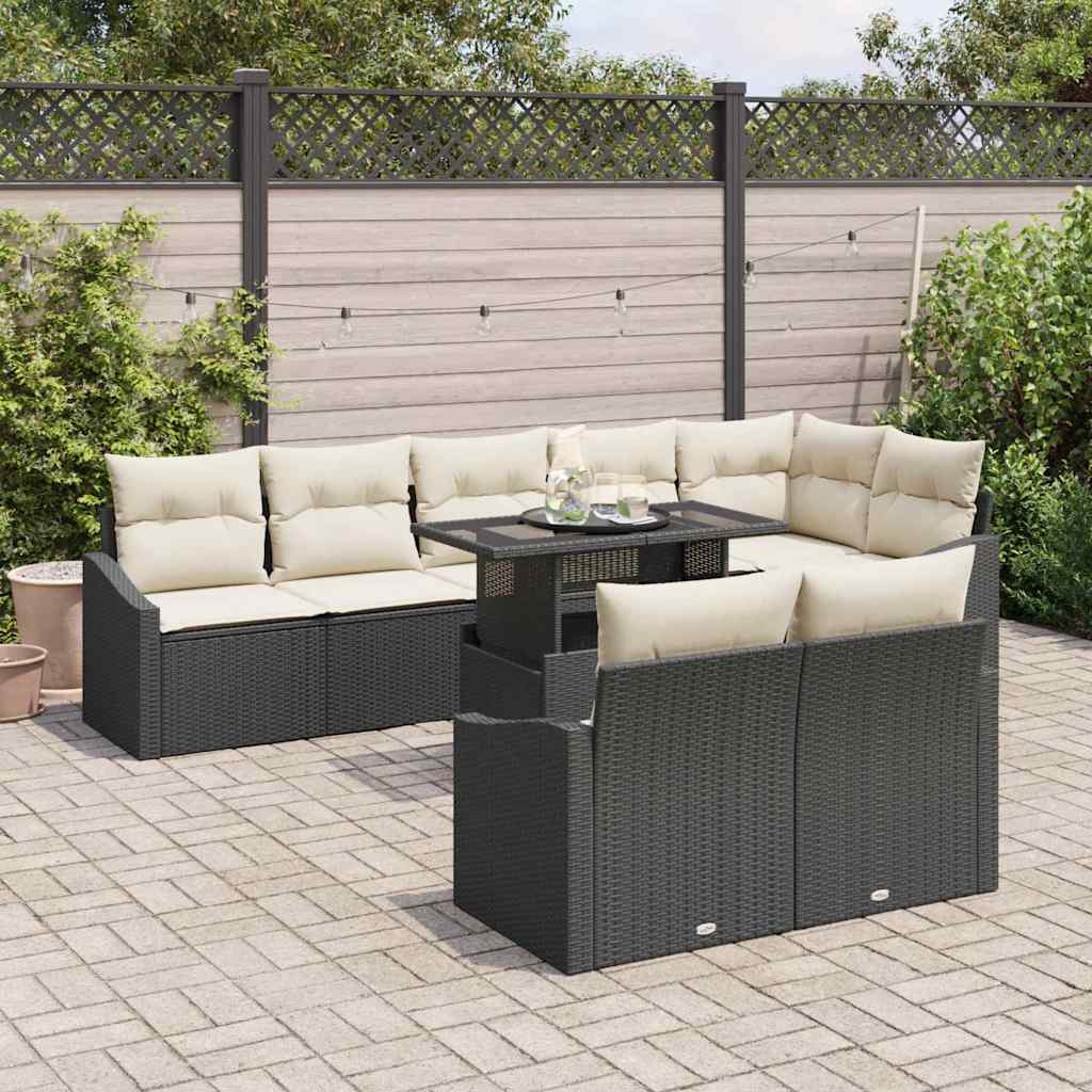 Tuin Sofa Set met kussen 9 pcs Zwart en Crème poly rattan is nu te koop bij PeponiXL, paradijselijk wonen!