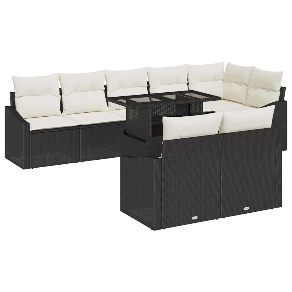 Tuin Sofa Set met kussen 9 pcs Zwart en Crème poly rattan is nu te koop bij PeponiXL, paradijselijk wonen!